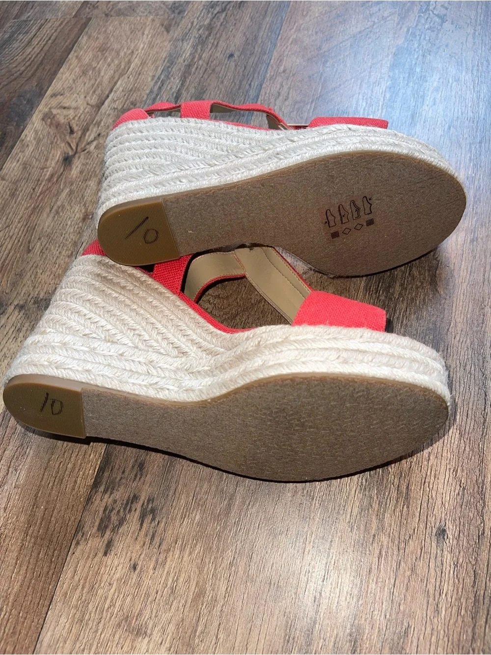 Michael Kors Coral-Red Espadrille Wedge Sandals with Front Zipper